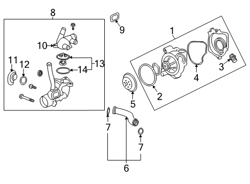 2006 Chevrolet Cobalt Cooling System, Radiator, Water Pump, Cooling Fan Housing Asm, Engine Coolant Thermostat Diagram for 12583152