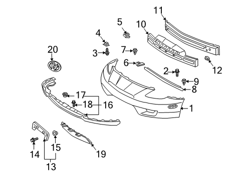 2005 Toyota Celica Front Bumper Front Bumper Extension Mounting Bracket Diagram for 52114-30100