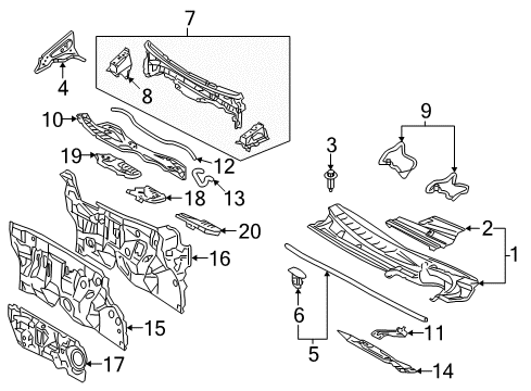 2013 Toyota Yaris Cowl Cowl Top Panel Diagram for 55705-52150