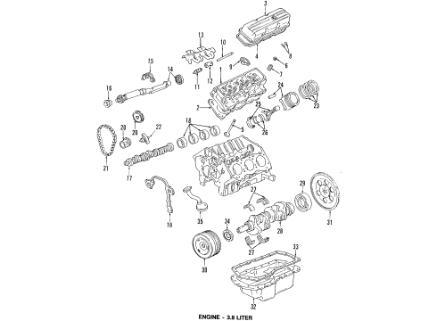 1993 Buick Regal Engine Parts, Mounts, Cylinder Head & Valves, Camshaft & Timing, Oil Pan, Oil Pump, Balance Shafts, Crankshaft & Bearings, Pistons, Rings & Bearings Rod-Valve Push Diagram for 24504923
