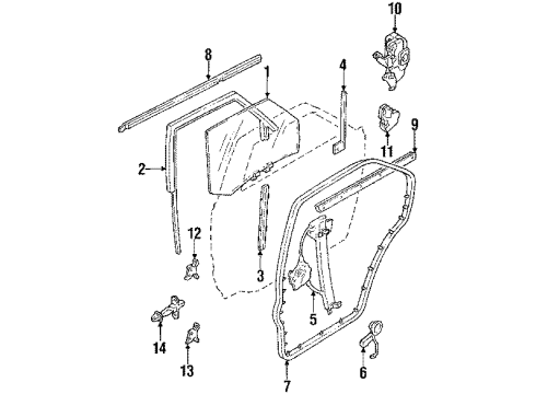 1991 Infiniti Q45 Rear Door - Glass & Hardware Molding Rear Door RH Diagram for 82820-60U10