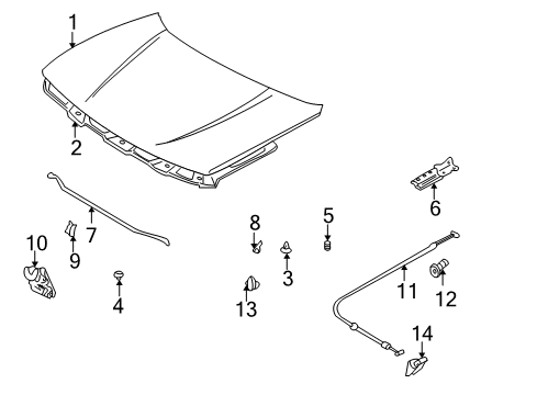 2004 Chevrolet Tracker Hood & Components Cable, Hood Primary Latch Release Diagram for 91175217