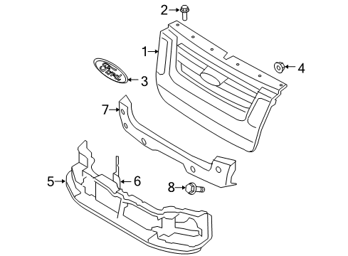 2007 Ford Explorer Grille & Components Front Panel Diagram for 6L2Z-8190-AA