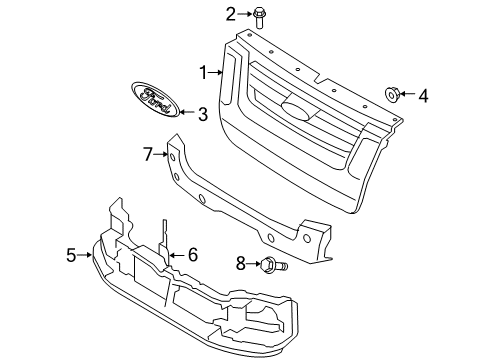2007 Ford Explorer Grille & Components Lower Plate Rivet Diagram for 7L2Z-7816194-A