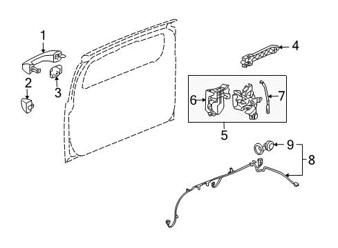 2008 Hummer H3 Back Door - Lock & Hardware Lock Diagram for 15855983