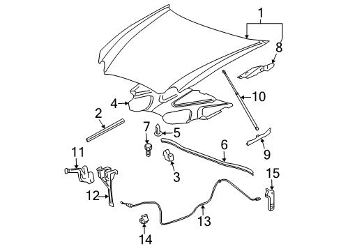 2009 Buick LaCrosse Hood & Components Latch Asm-Hood Primary & Secondary Diagram for 15916727
