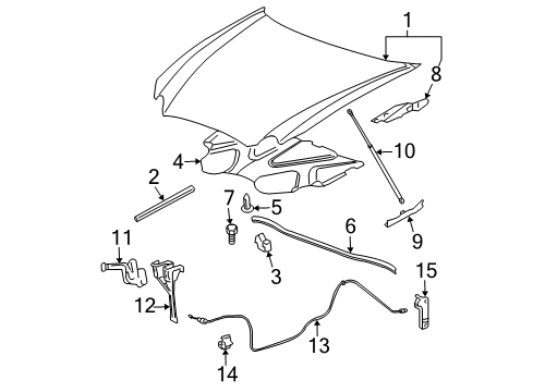 2005 Buick LaCrosse Hood & Components Center Support Diagram for 25789490