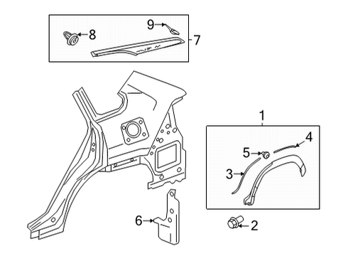 2022 Toyota Corolla Cross Exterior Trim - Quarter Panel Pillar Cover Pad Diagram for 62523-0A070