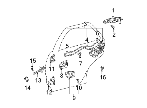 2001 Lexus RX300 Rear Door - Lock & Hardware Rear Door Outside Handle Assembly, Left Diagram for 69240-48020-E0