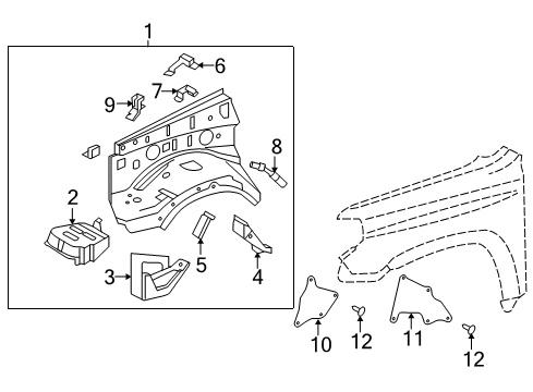 2015 Toyota 4Runner Inner Components - Fender Front Shield Diagram for 53735-35150
