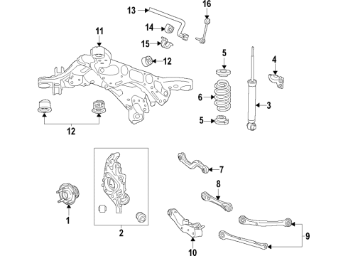2019 Cadillac XT4 Rear Suspension, Lower Control Arm, Ride Control, Stabilizer Bar, Suspension Components Shock Diagram for 84542147