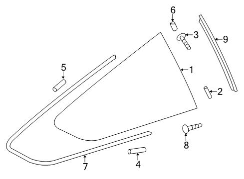 2012 Honda Civic Quarter Panel - Glass & Hardware Clip A, Quarter Windshield Diagram for 91501-SMA-003