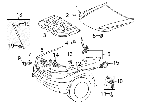 2016 Lexus LX570 Hood & Components Hook Assembly, Hood Auxiliary Diagram for 53550-60070