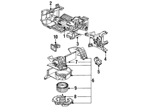 1990 Geo Storm Heater Core & Control Valve Impeller, Blower Diagram for 94154052