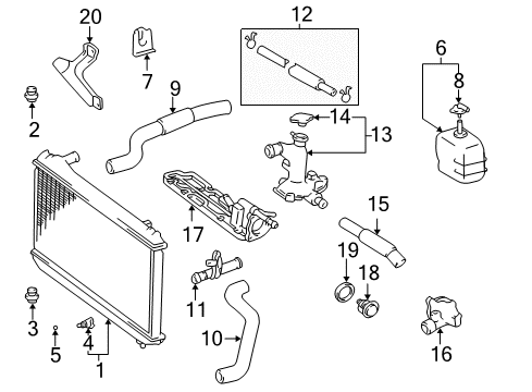 2006 Toyota Camry Radiator & Components Reservoir Assembly Diagram for 16470-20091