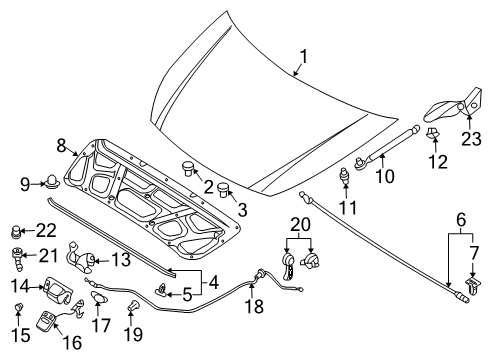 2008 Hyundai Entourage Hood & Components S/HOOK & Release Lever A Diagram for 811404D000