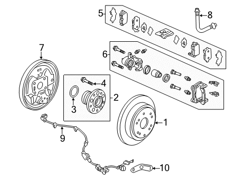 2010 Honda Odyssey Brake Components Caliper Sub-Assembly, Left Rear Diagram for 43019-SHJ-A01