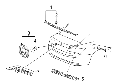 2019 Acura TLX Exterior Trim - Trunk Lid Garnish Assembly, Rear Lice Diagram for 74890-TZ3-A00