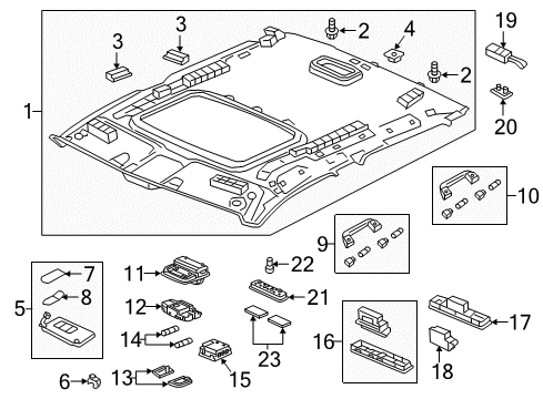 2017 Honda Ridgeline Interior Trim - Roof Base (Wisteria Light Gray) Diagram for 34403-S3V-A01ZH