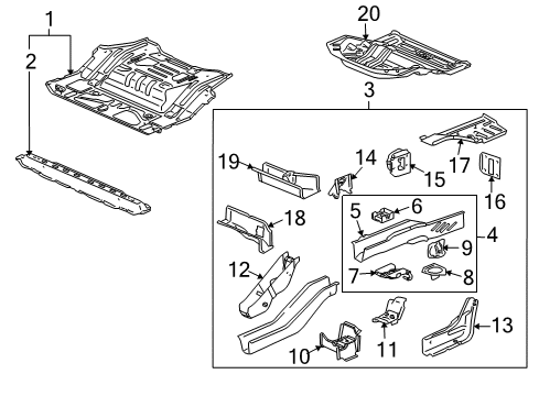 2003 Saturn Vue Rear Body - Floor & Rails Panel Asm, Spare Wheel Well Diagram for 22669806