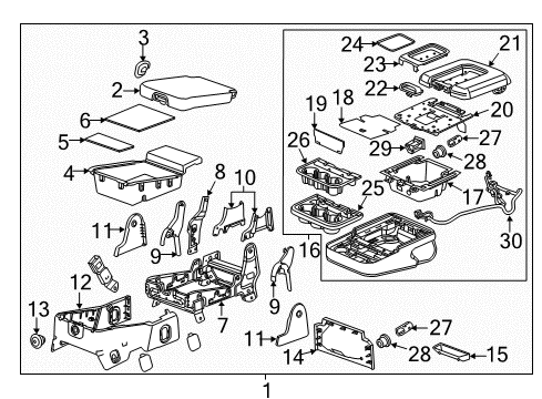 2015 Chevrolet Silverado 1500 Front Seat Components Storage Box Mat Diagram for 22876379