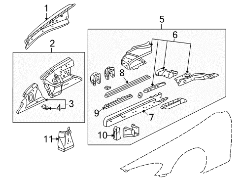 2008 Honda S2000 Structural Components & Rails Stiffener, R. FR. Shock Absorber Diagram for 60615-S2A-A00ZZ