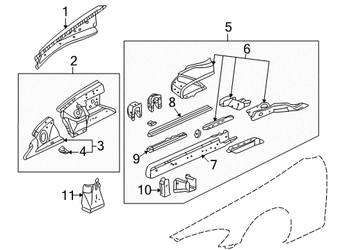 2008 Honda S2000 Structural Components & Rails Plate, L. FR. Side Diagram for 60912-S2A-A02ZZ