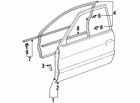 1998 Toyota Tercel Door & Components Clip, Door Weatherstrip Diagram for 67869-30020