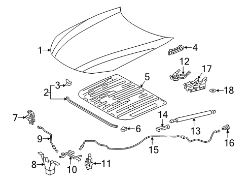 2019 Lexus LS500 Hood & Components LIFTER Assembly, Pop Up Diagram for 53470-50040