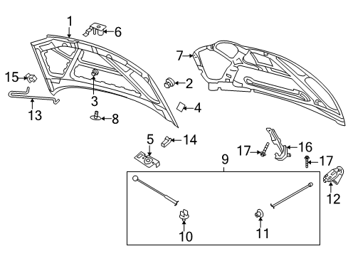 2007 Chevrolet Aveo5 Hood & Components Rod, Hood Hold Open Diagram for 96540851