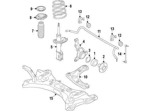 2017 Nissan Versa Front Suspension Components, Lower Control Arm, Stabilizer Bar Strut Bumper Diagram for 54050-3WC0A