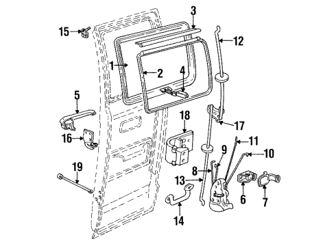 1993 Dodge B350 Side Loading Door Glass & Hardware Door Hinge Left, Right Diagram for 55075194