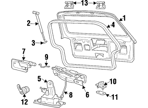 2001 Jeep Cherokee Gate & Hardware Right Tailgate Hinge Assembly Diagram for 55076225AD