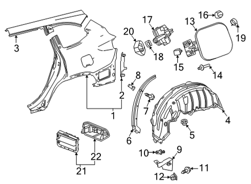 2022 Toyota Highlander Quarter Panel & Components Pad Diagram for 58578-0E050