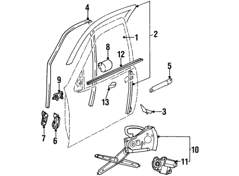 1998 Cadillac Catera Front Door Sealing Strip, Front Side Door Window Inner Diagram for 24421112