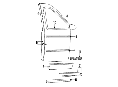 1993 Chrysler Town & Country Front Door & Components, Exterior Trim WEATHERSTRIP Front Door OPNG Second Diagram for 4480158