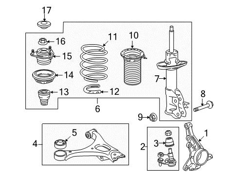 2009 Honda Civic Front Suspension Components, Lower Control Arm, Stabilizer Bar Shock Absorber Assembly, Right Front Diagram for 51601-SNA-A25