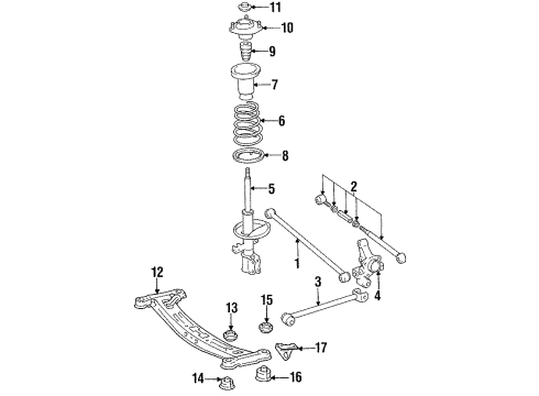 1995 Toyota Camry Rear Suspension Components, Stabilizer Bar Strut Diagram for 48530-09070