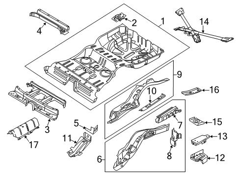2013 Lincoln MKT Rear Floor & Rails Floor Pan Assembly Diagram for DA8Z-7411160-B