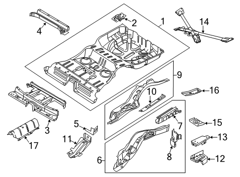 2013 Lincoln MKT Rear Floor & Rails Front Crossmember Diagram for DA8Z-7410716-A