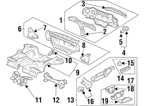 1995 Honda Civic del Sol Rear Body Panel, Floor & Rails Panel Set, RR. Floor Diagram for 04655-SR2-A50ZZ