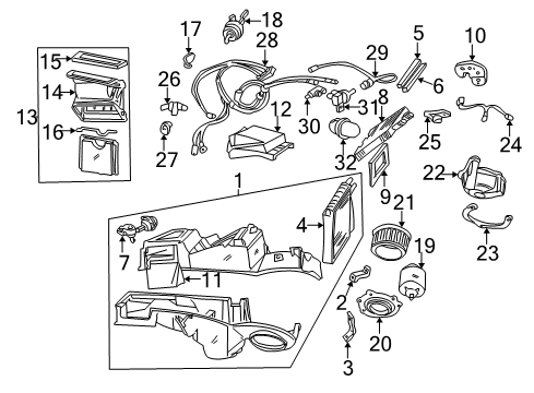 2003 Ford Mustang A/C Evaporator & Heater Components Heater Core Diagram for H2MZ-18476-G