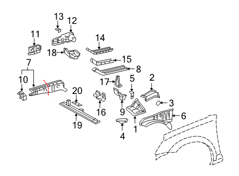 2005 Toyota MR2 Spyder Structural Components & Rails Front Reinforcement Diagram for 53725-17030