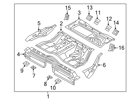 2017 Kia K900 Rear Floor & Rails Reinforcement-Rear Floor Wheel Diagram for 655463T000