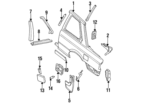 1990 Nissan Sentra Quarter Panel Outer Components, Exterior Trim Base Filler Lid Diagram for 78120-50A00