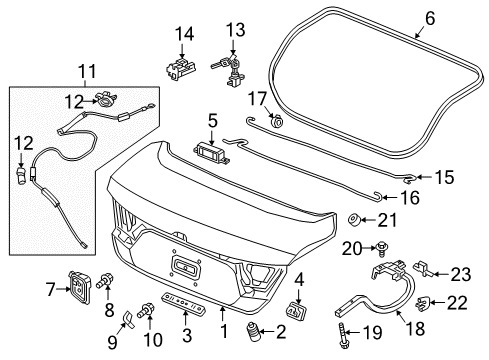 2021 Honda Accord Trunk Lock Assembly, Trunk Diagram for 74851-TBA-A01