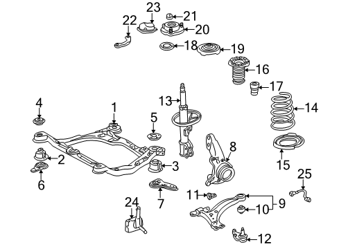 2000 Lexus ES300 Front Suspension Components, Lower Control Arm, Stabilizer Bar Stopper, Front Suspension Member Body Mounting, Rear Diagram for 52216-33020