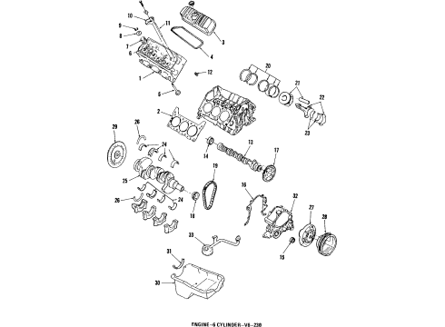 1990 Ford Thunderbird Engine Parts, Mounts, Cylinder Head & Valves, Camshaft & Timing, Oil Pan, Oil Pump, Crankshaft & Bearings, Pistons, Rings & Bearings Front Mount Diagram for E9SZ-6038-A