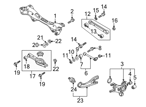2014 Hyundai Tucson Rear Suspension Components, Lower Control Arm, Upper Control Arm, Stabilizer Bar Carrier Assembly-Rear Axle, LH Diagram for 52710-2S800