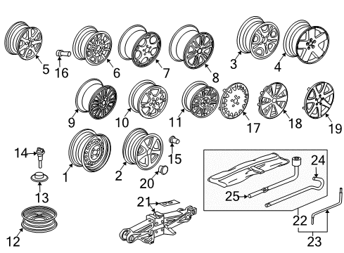 2005 Honda Accord Wheels, Covers & Trim Jack Assembly, Pantograph Diagram for 89310-SDA-A11